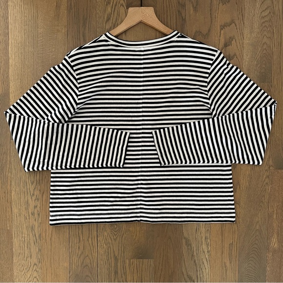 AYR Port Tee Cropped Long Sleeve Crew Neck T-Shirt Black and White Stripe Large - Picture 7 of 8